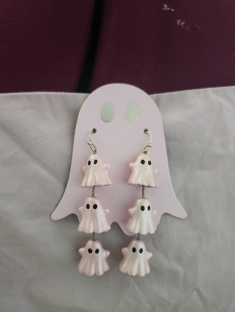 Pink Ghost Dangle Earrings - Cute Halloween Accessory